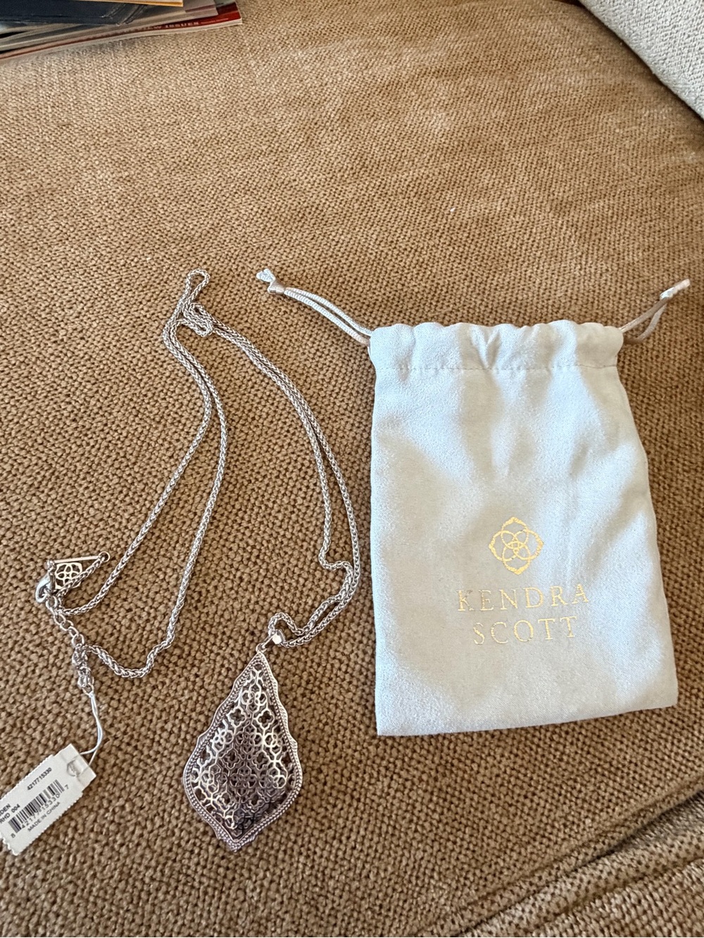 Kendra Scott Silver Filigree Teardrop Pendant Necklace - Picture 2 of 5